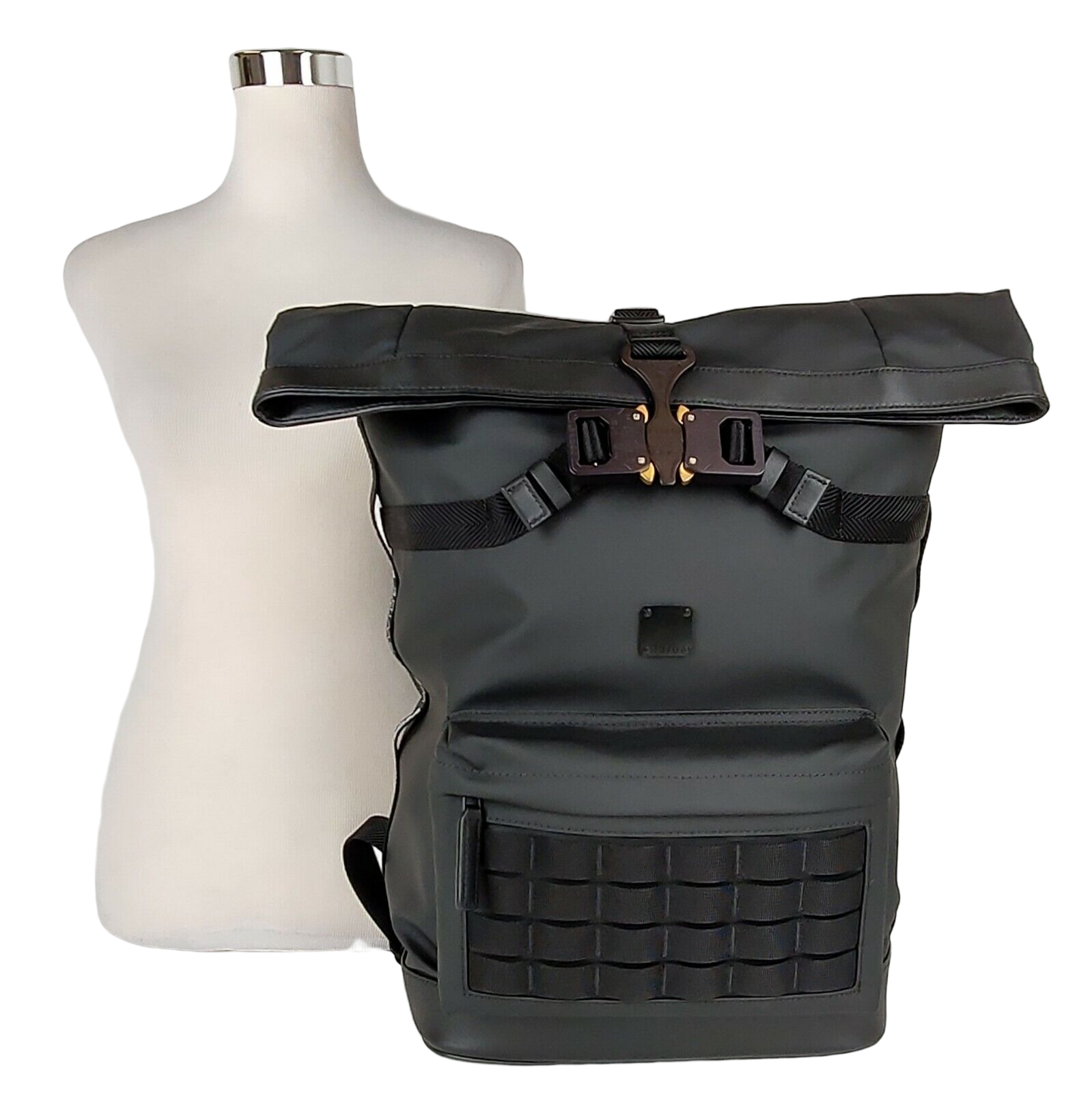 MCM Women's Black Canvas Nylon Medium Roll Top Backpack