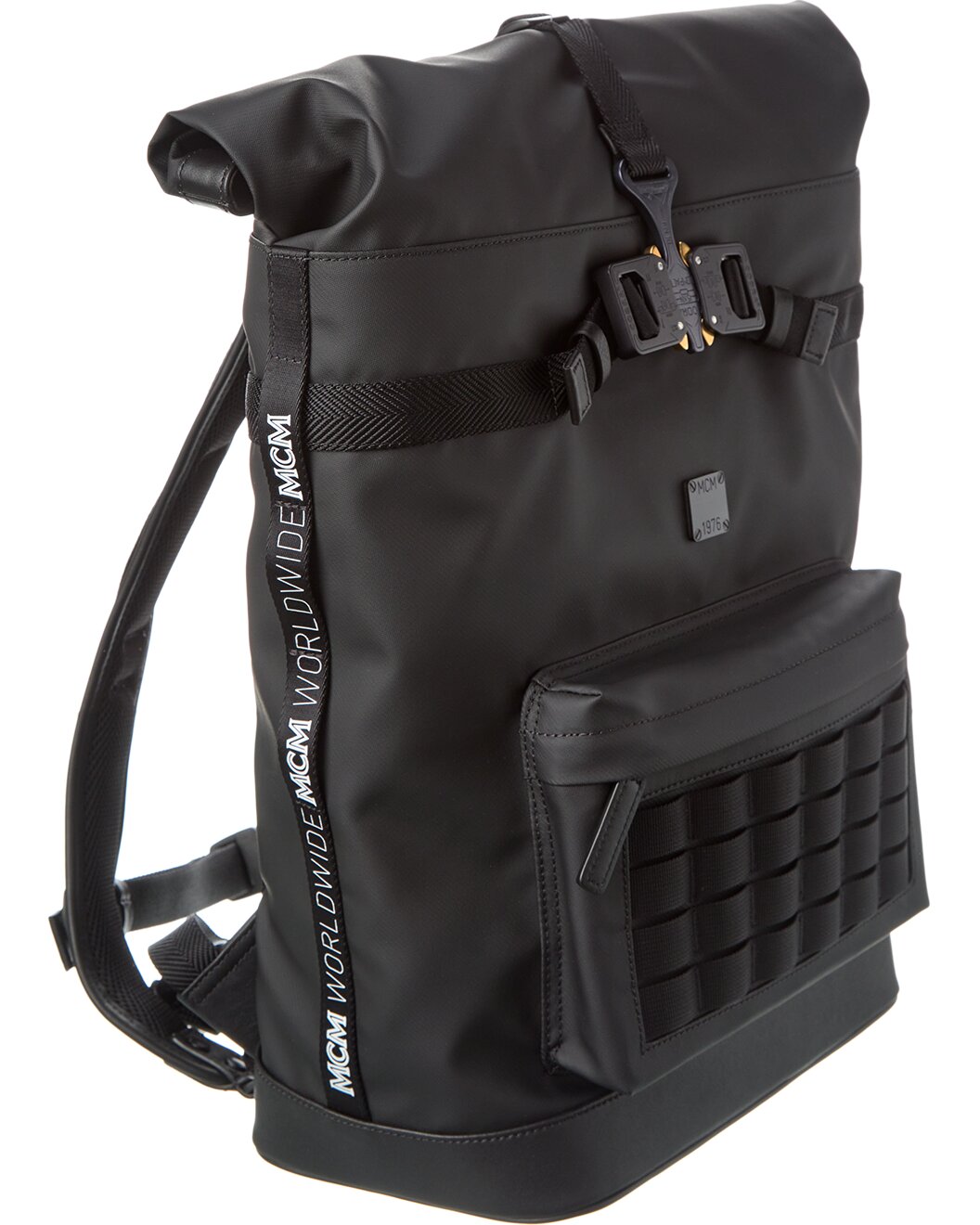 MCM Black Canvas Nylon Medium Roll Top Backpack