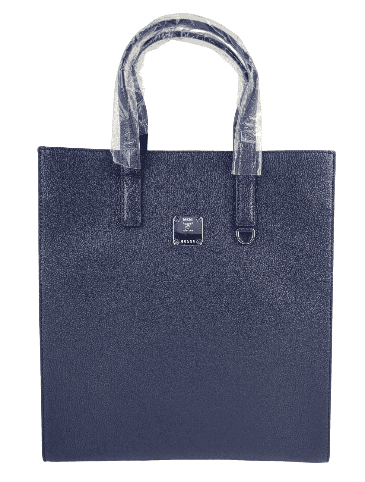 MCM Navy Leather Messenger Tote Bag with Camo Print