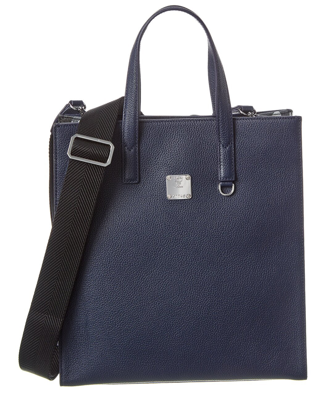 MCM Navy Leather with Camo Print Messenger Tote Bag