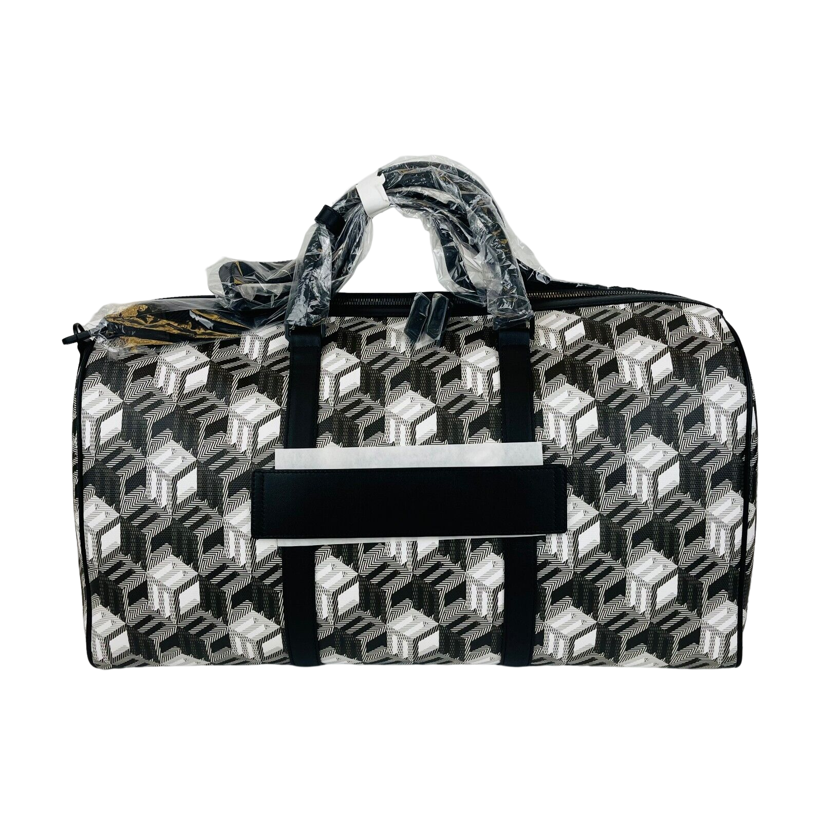 MCM Black/White Cubic Monogram Canvas Weekender Duffel Bag