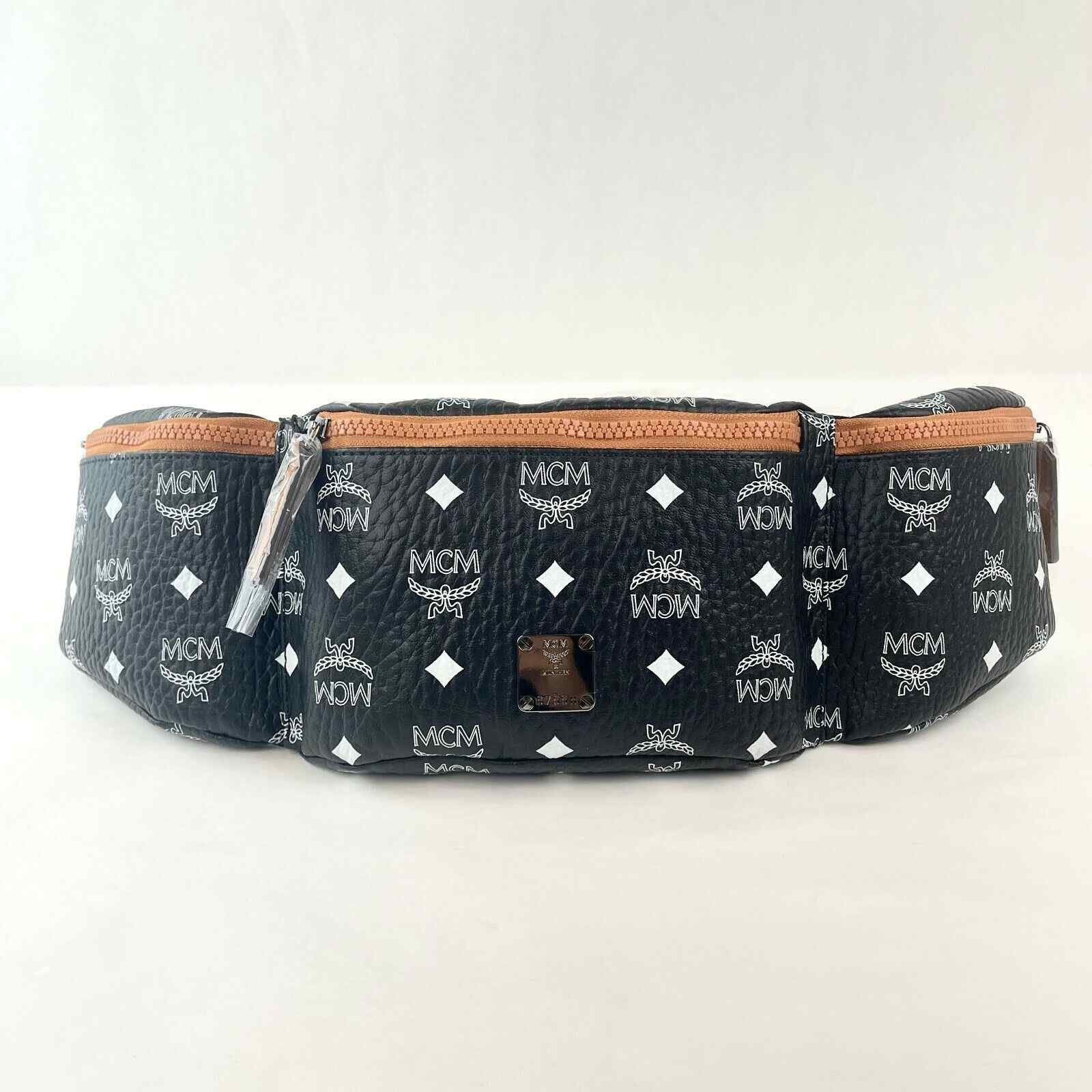 MCM Black Visetos Canvas Large Sling Belt Bag