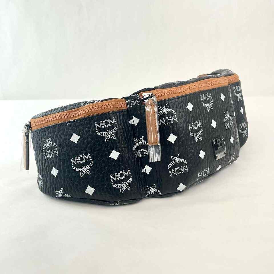 MCM Black Visetos Canvas Large Sling Belt Bag