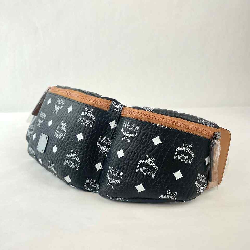MCM Black Visetos Canvas Large Sling Belt Bag