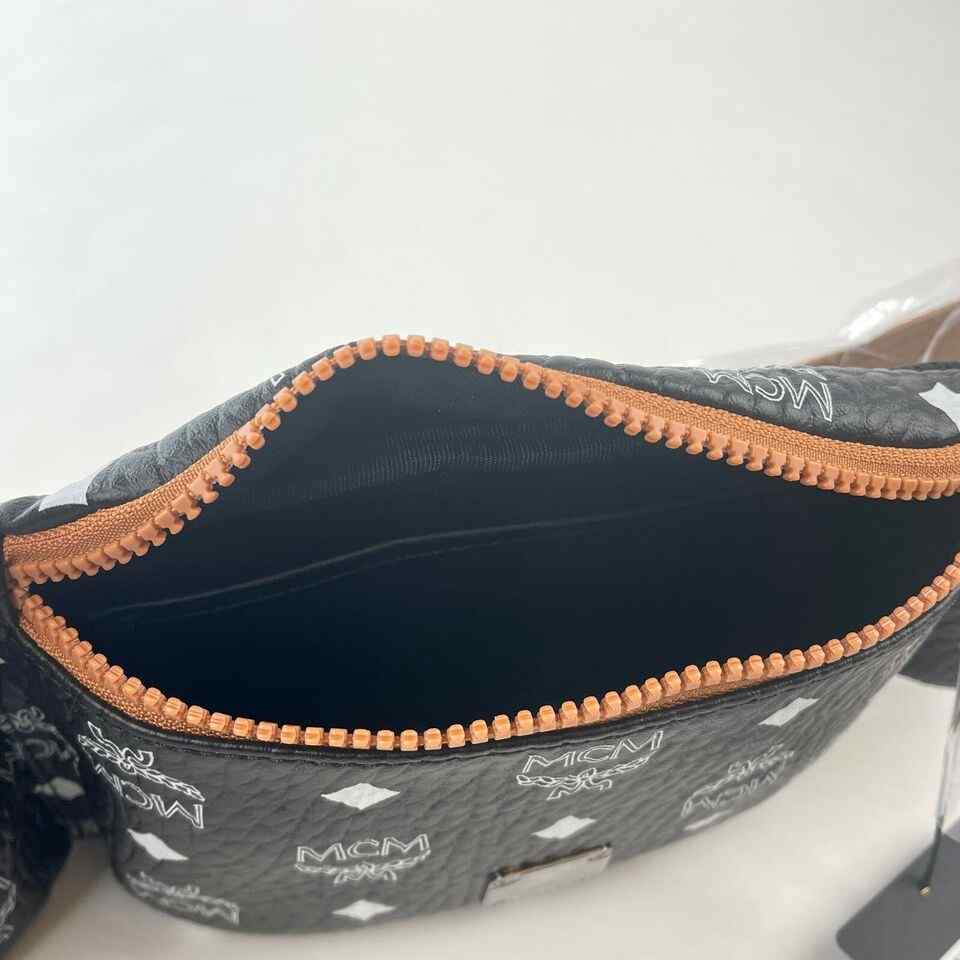 MCM Black Visetos Canvas Large Sling Belt Bag