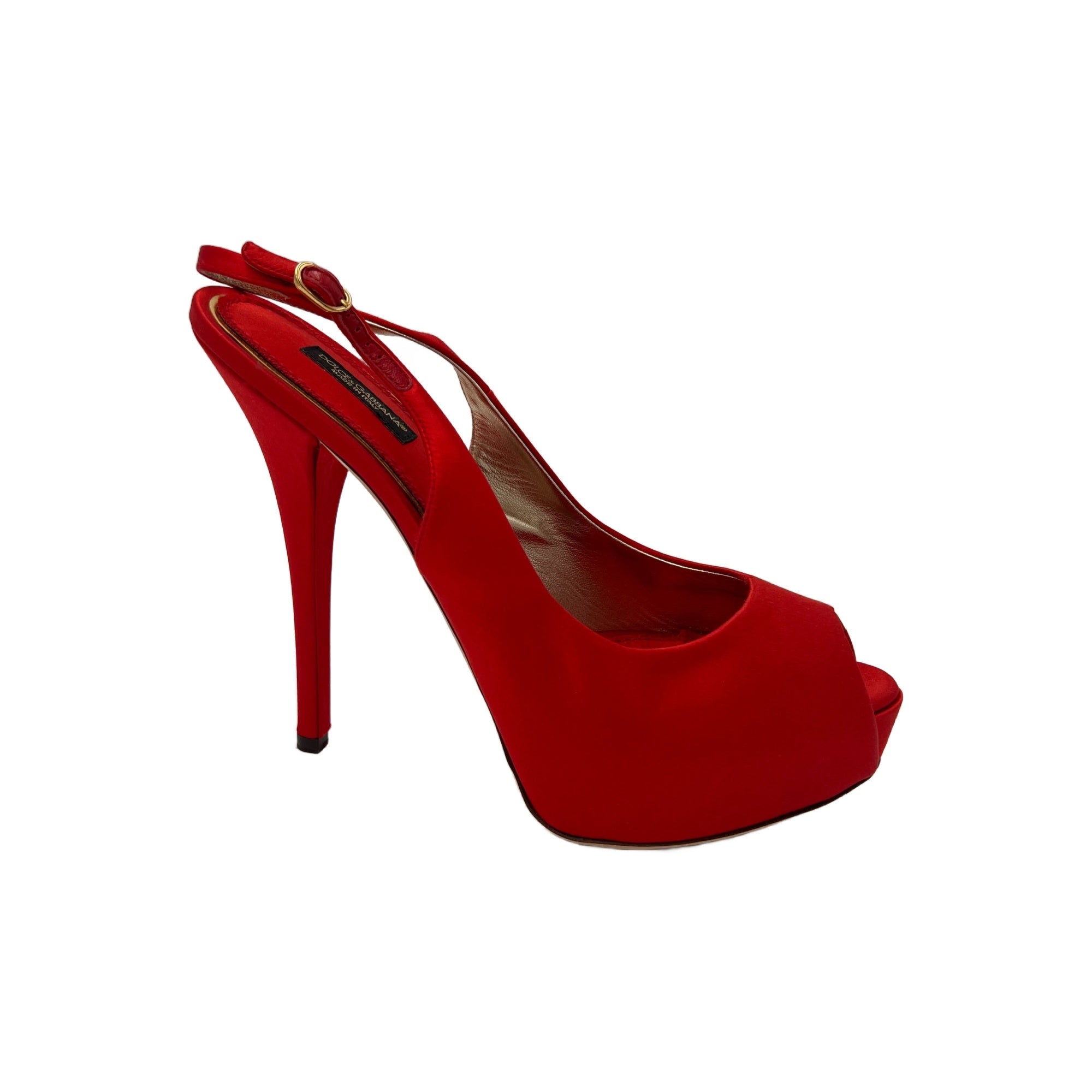 Dolce & Gabbana Red Satin Peep-Toe Slingback Platform Heels (Pre-Owned)
