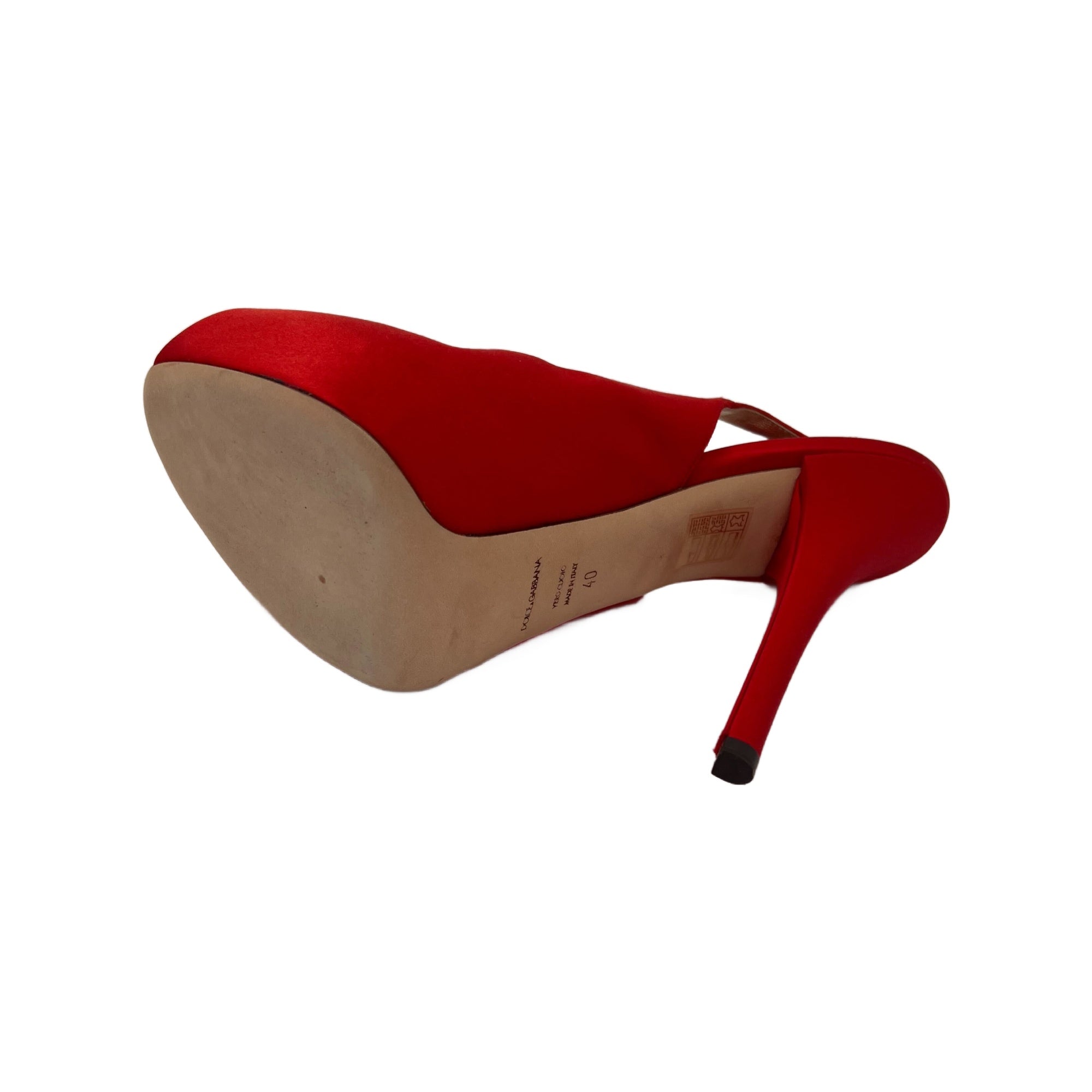 Dolce & Gabbana Red Satin Peep-Toe Slingback Platform Heels (Pre-Owned)