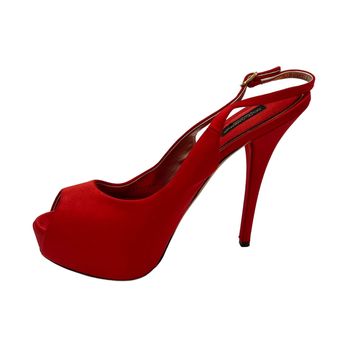 Dolce & Gabbana Red Satin Peep-Toe Slingback Platform Heels (Pre-Owned)