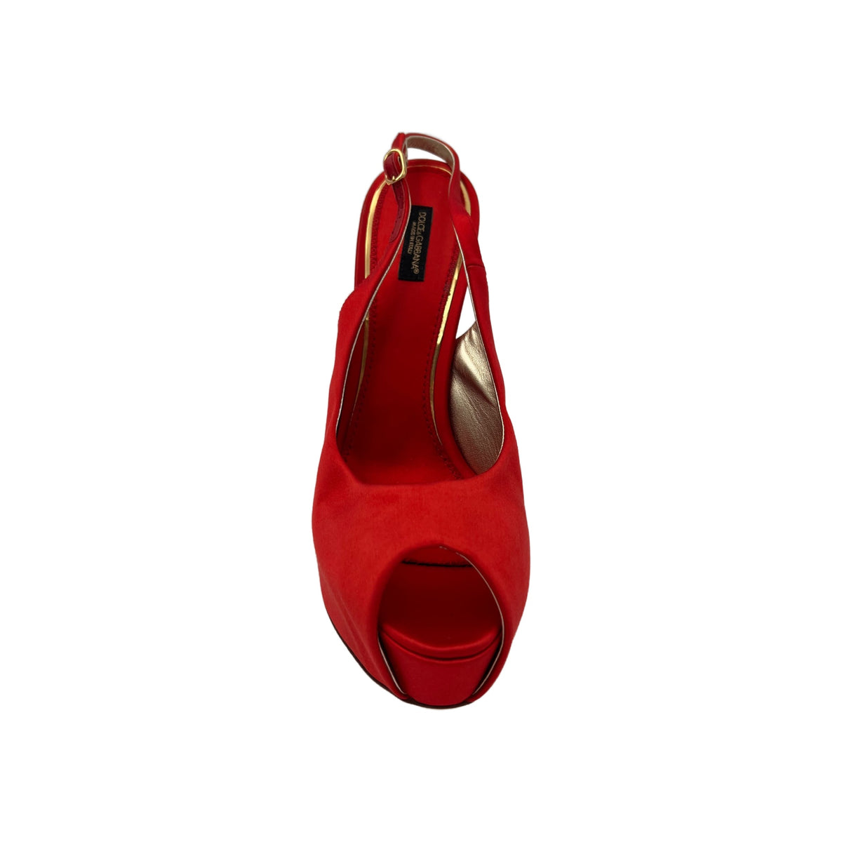 Dolce & Gabbana Red Satin Peep-Toe Slingback Platform Heels (Pre-Owned)