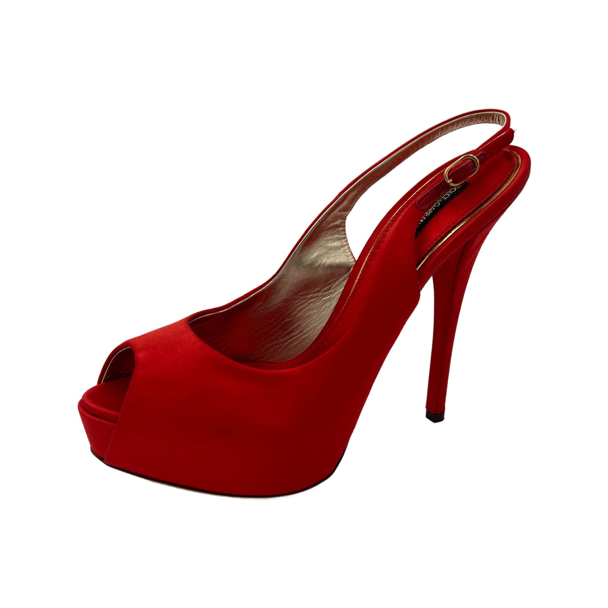 Dolce & Gabbana Red Satin Peep-Toe Slingback Platform Heels (Pre-Owned)