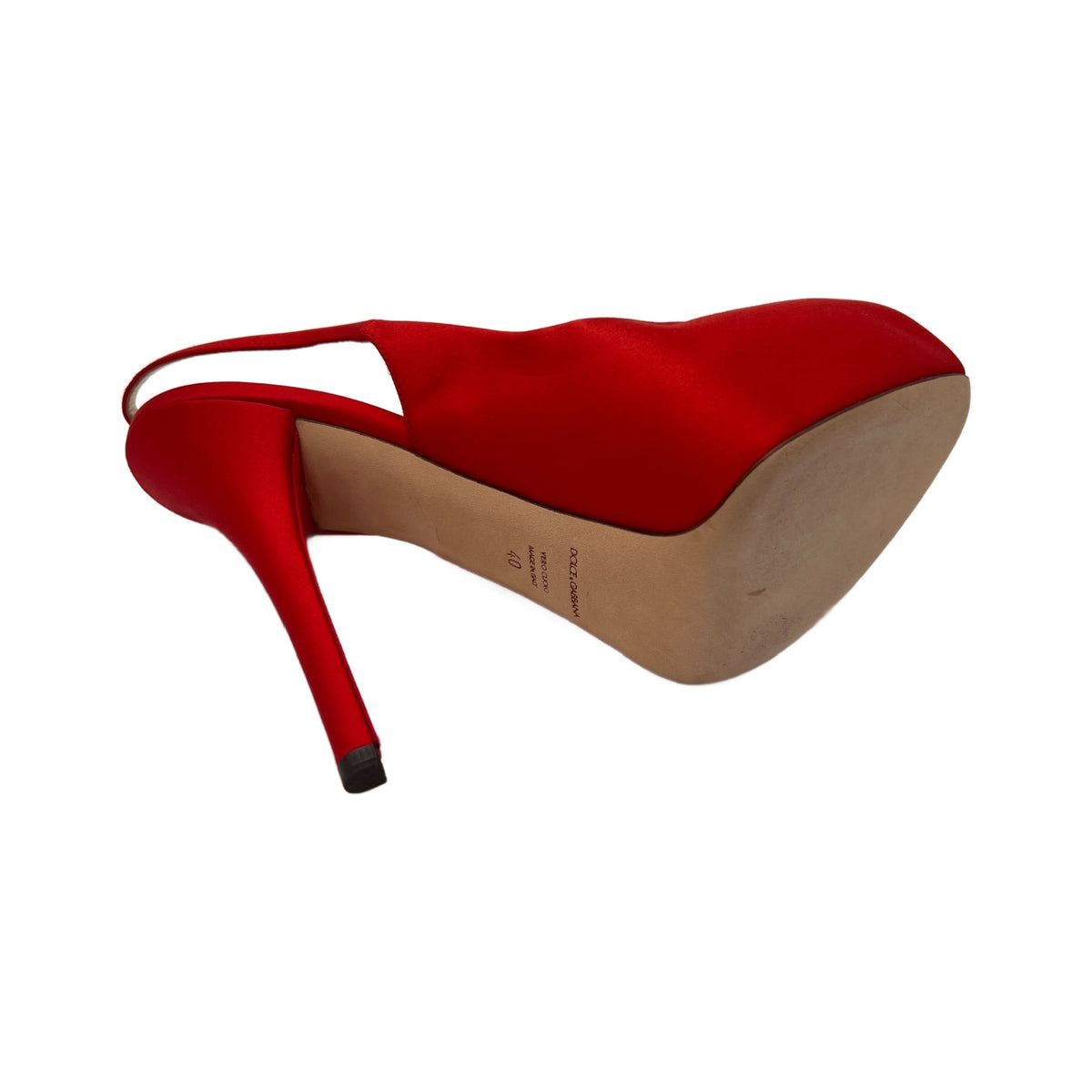 Dolce & Gabbana Red Satin Peep-Toe Slingback Platform Heels (Pre-Owned)