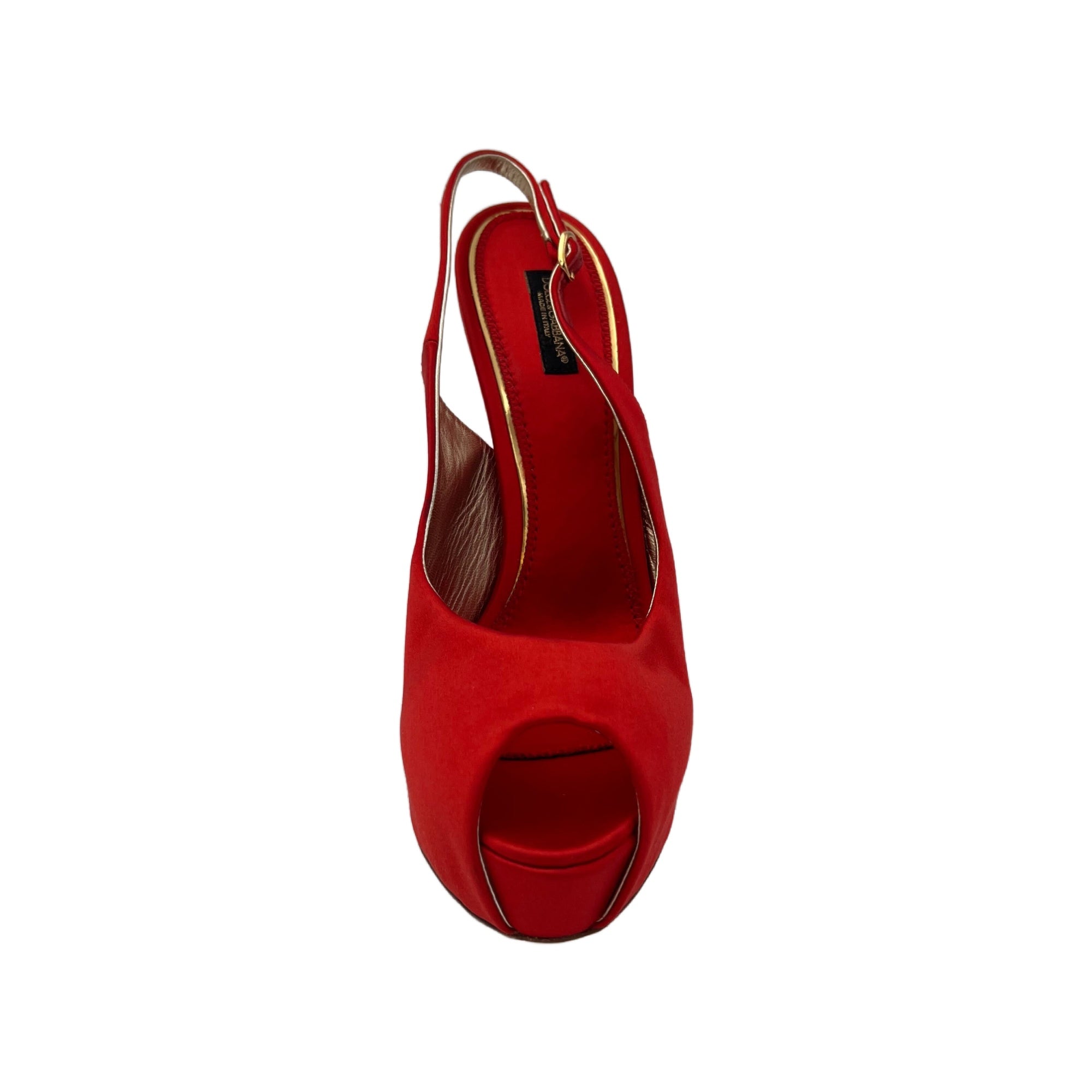 Dolce & Gabbana Red Satin Peep-Toe Slingback Platform Heels (Pre-Owned)