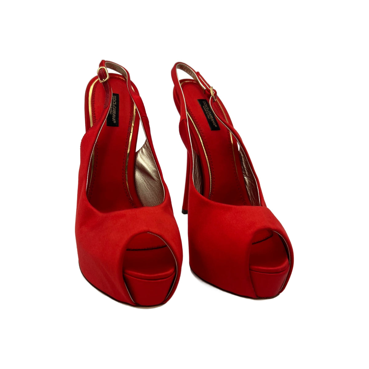Dolce & Gabbana Red Satin Peep-Toe Slingback Platform Heels (Pre-Owned)