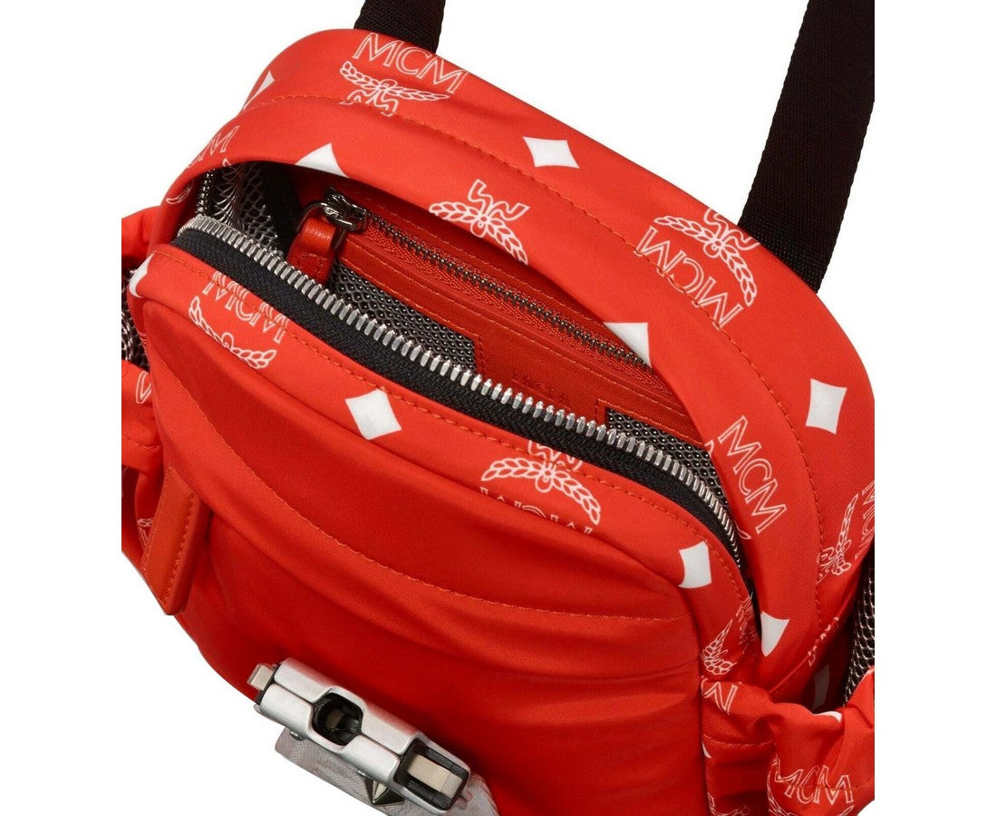 MCM Men's Orange Flame Nylon Jemison Crossbody 2 in 1 Bag