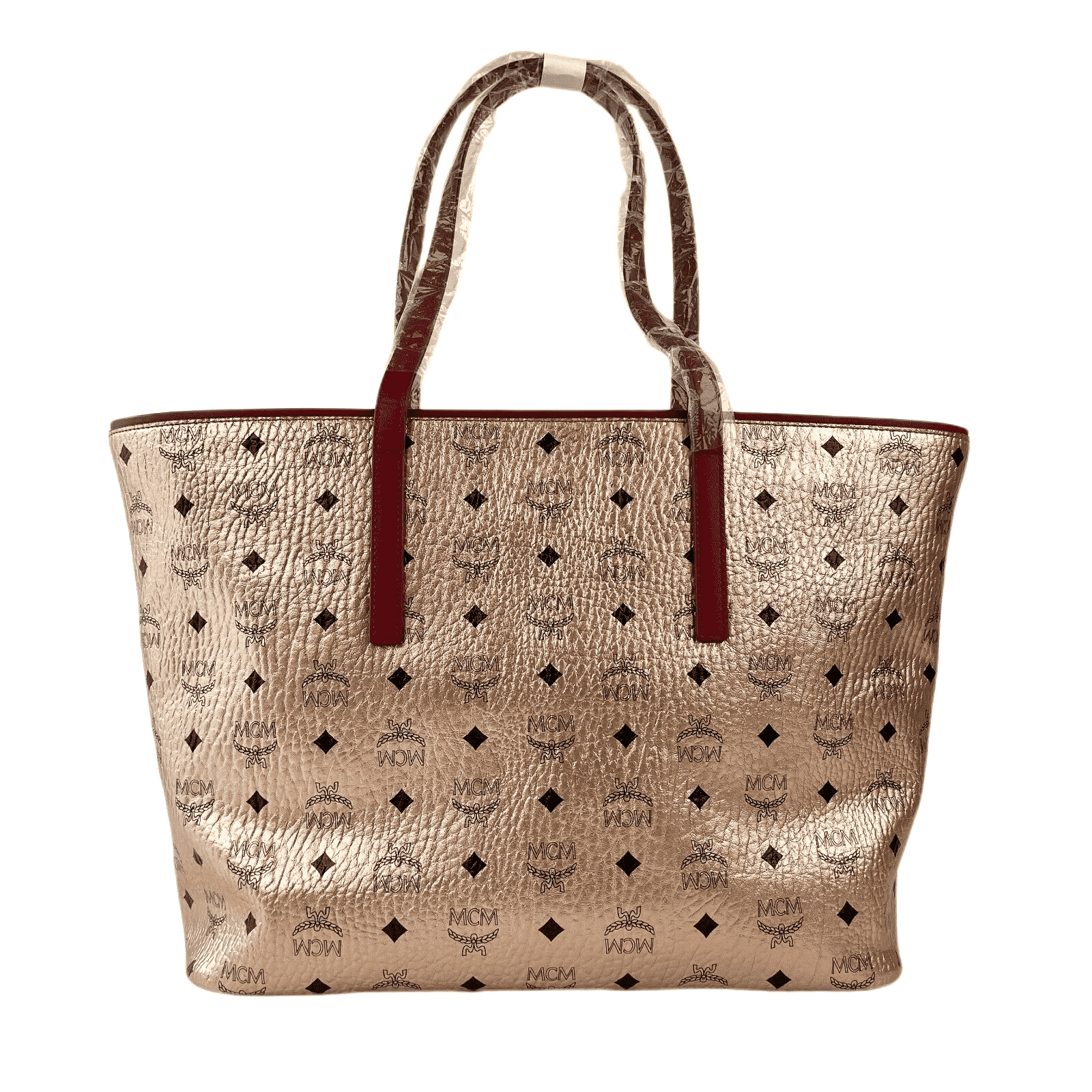 MCM Champagne Gold Monogram Visetos Canvas Medium Tote Bag