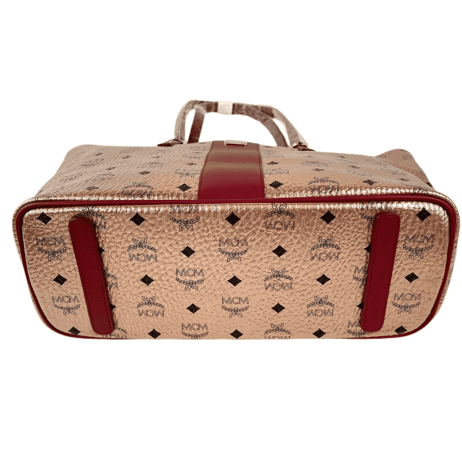 MCM Champagne Gold Monogram Visetos Canvas Medium Tote Bag