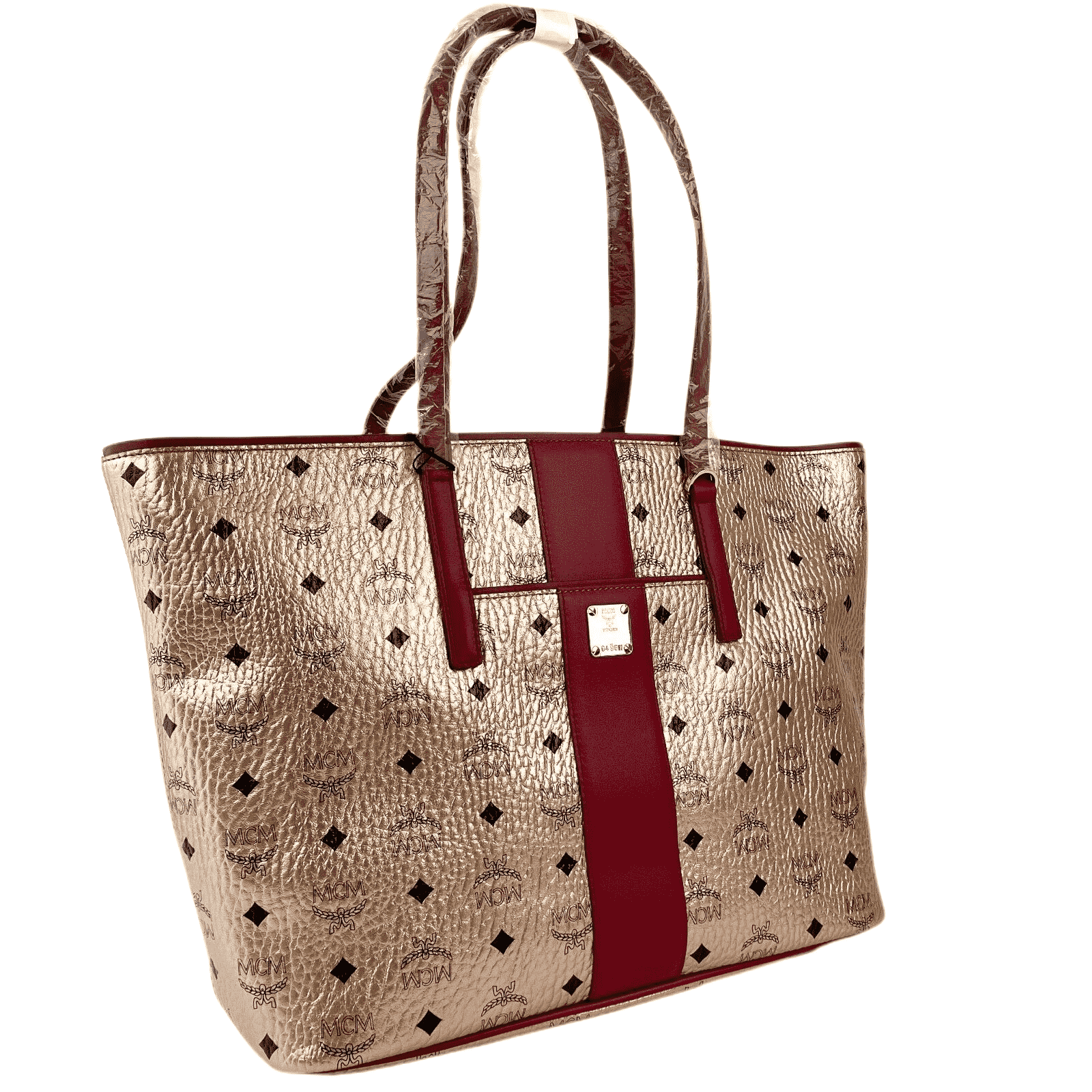 MCM Champagne Gold Monogram Visetos Canvas Medium Tote Bag