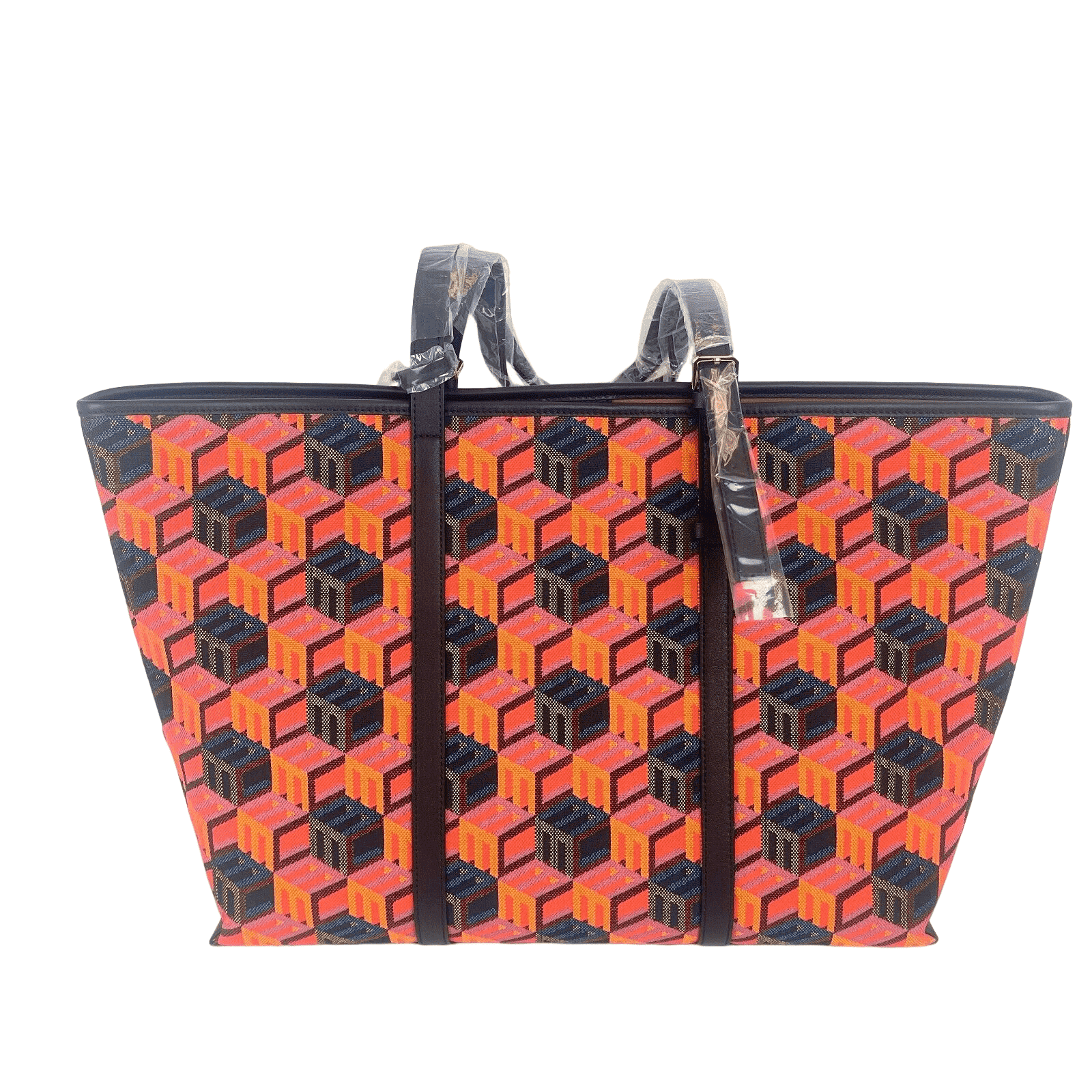 MCM Orange/Red Cubic Logo Jacquard Medium Leather Trim Tote Bag