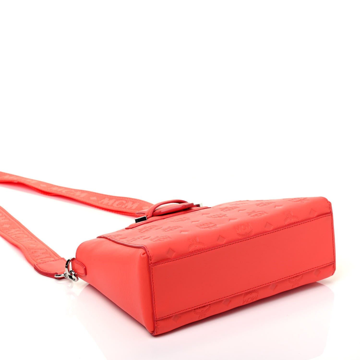 MCM Hot Coral Monogram Leather Small Essential Crossbody Bag