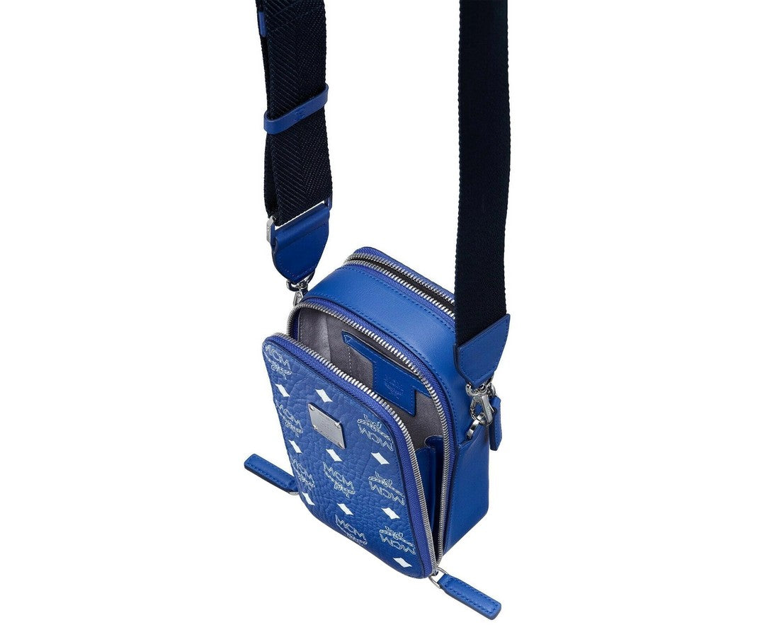 MCM Blue White Visetos Crossbody Camera Bag