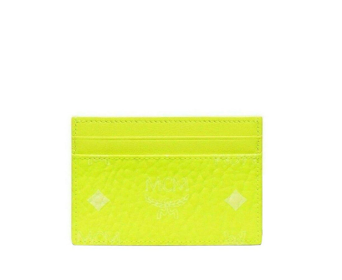 MCM Women's Neon Yellow Visetos Coated Canvas Card Case Holder