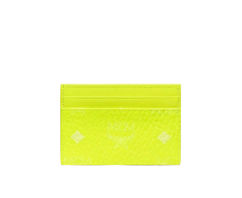 MCM Women's Neon Yellow Visetos Coated Canvas Card Case Holder