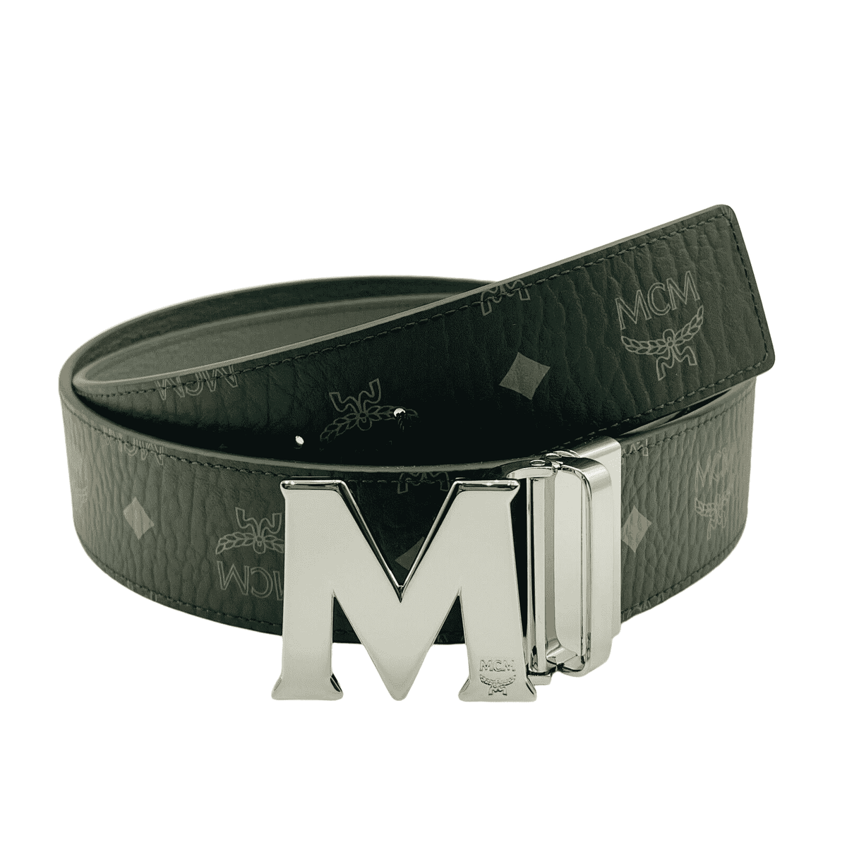 MCM Women's Sea Turtle Green Visetos Canvas M Buckle Reversible Belt