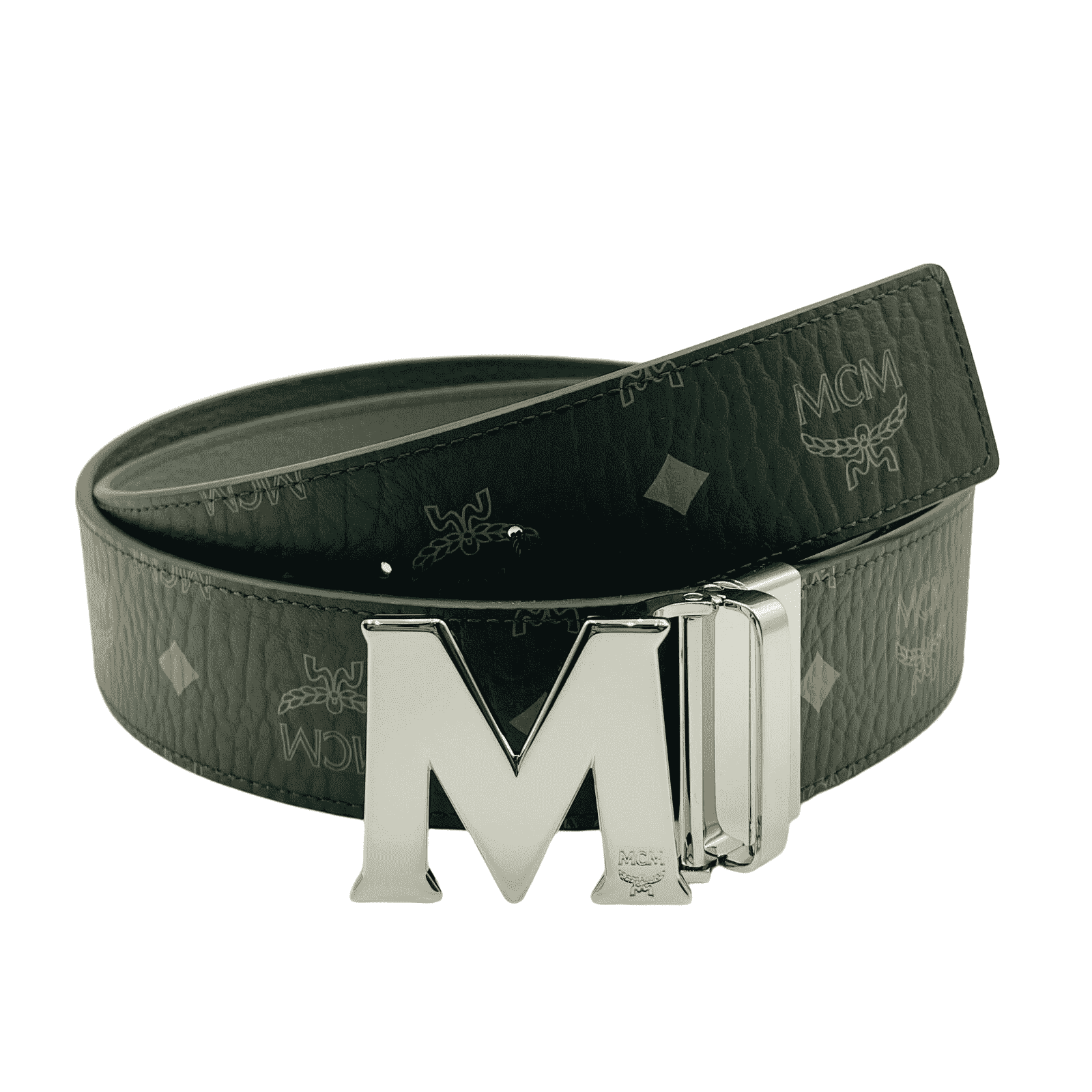 MCM Women's Sea Turtle Green Visetos Canvas M Buckle Reversible Belt