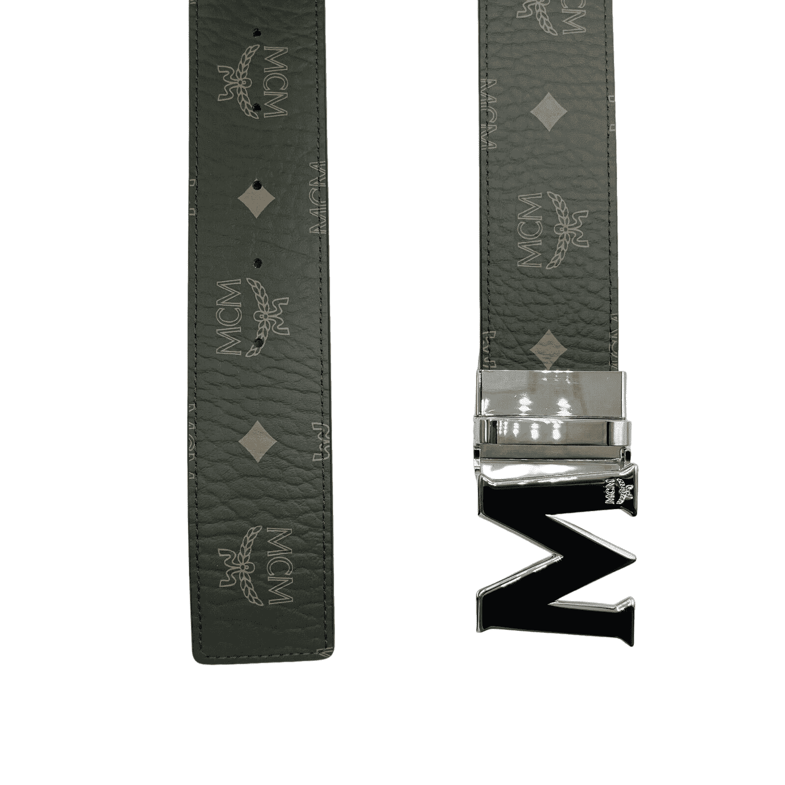 MCM Women's Sea Turtle Green Visetos Canvas M Buckle Reversible Belt