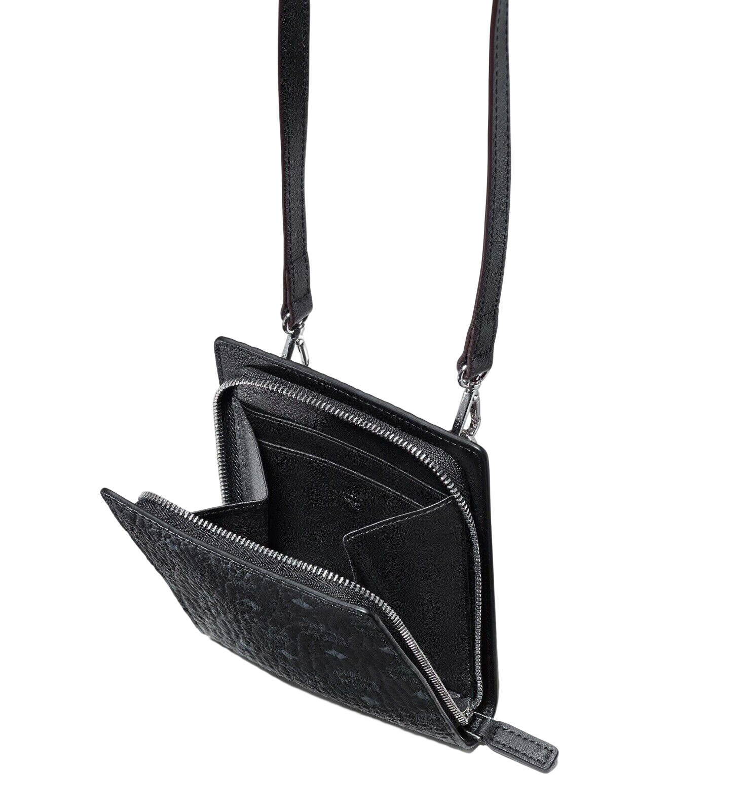 MCM Women's Black/Grey Visetos Zipped Wallet Multifunction Lanyard