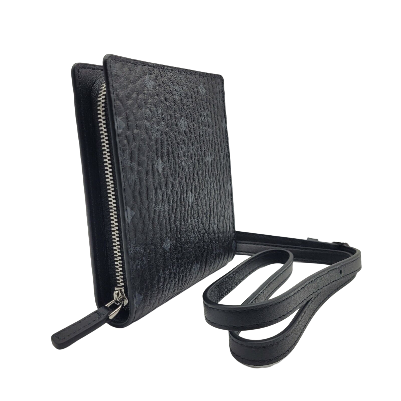 MCM Women's Black/Grey Visetos Zipped Wallet Multifunction Lanyard