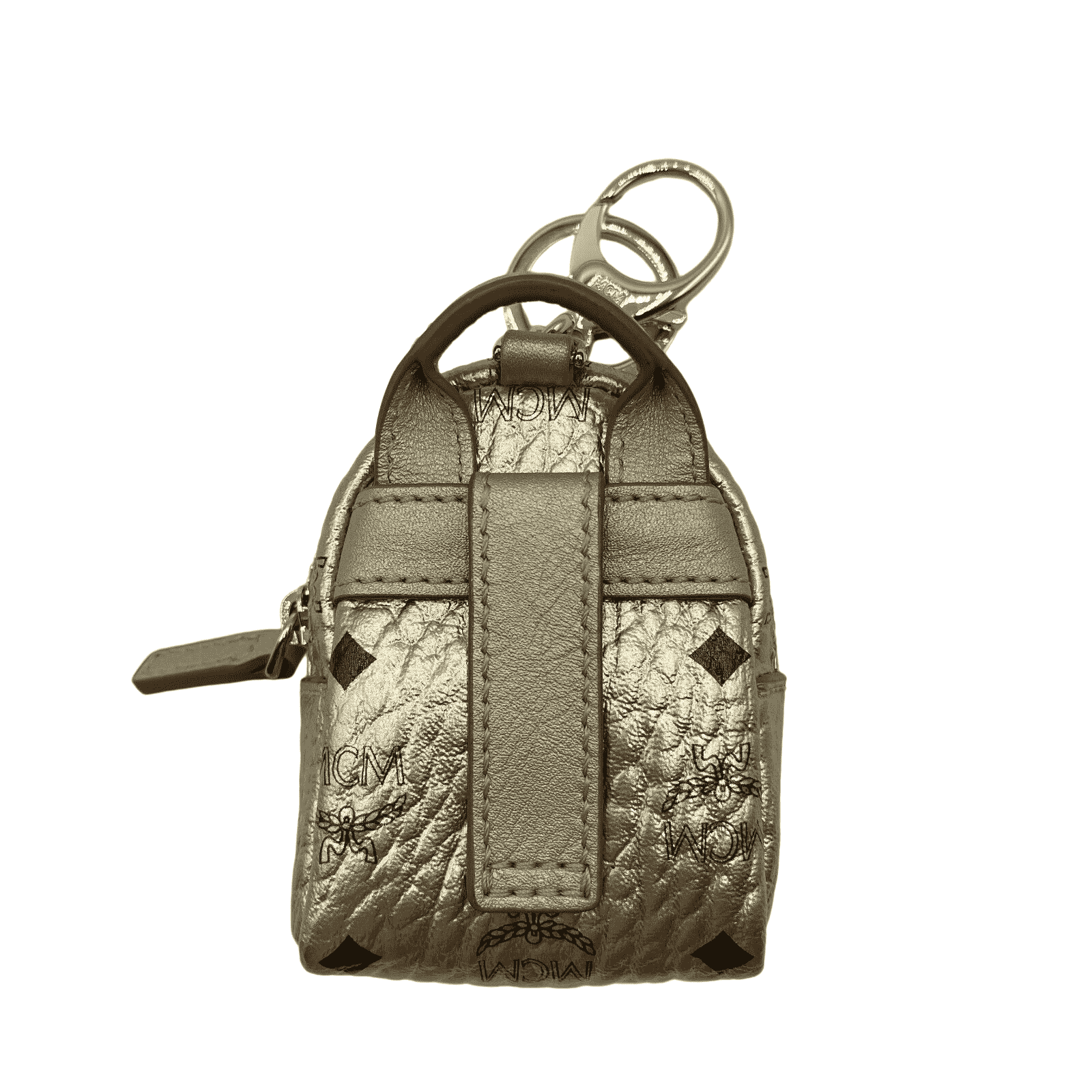 MCM Berlin Gold Visetos Charm Key Ring Mini Crossbody Bag