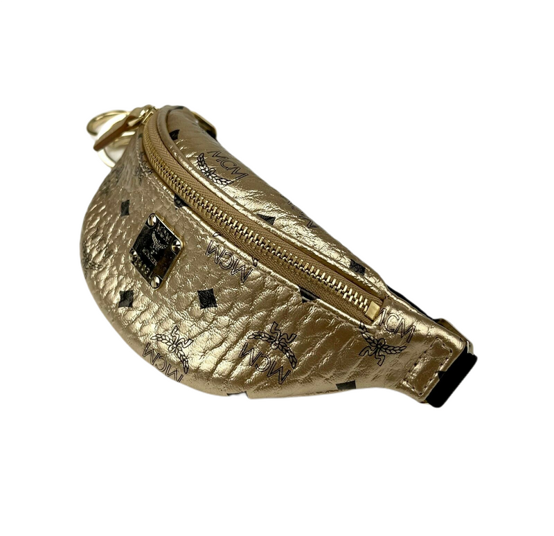 MCM Women's  Berlin Gold Visetos Mini Belt Bag Charm Key Ring