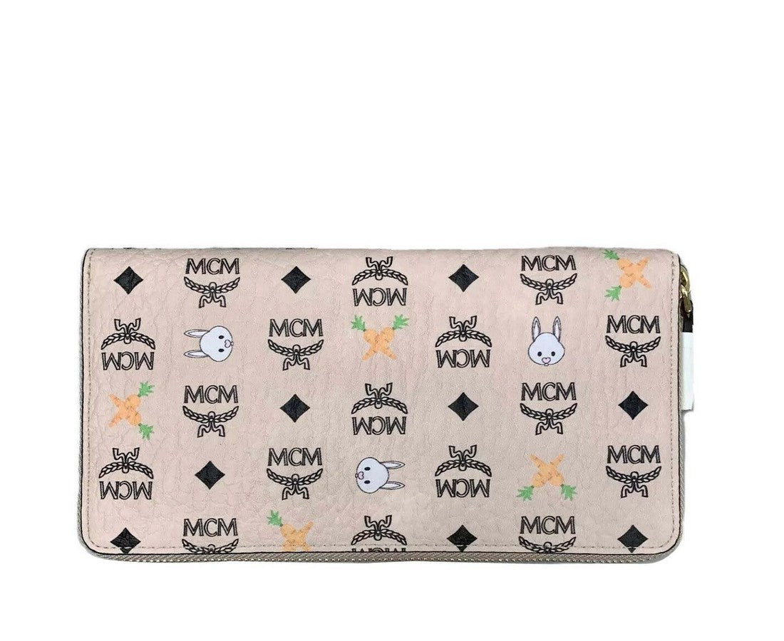 MCM Women's Beige Visetos Coated Canvas Zip Around Rabbit Wallet