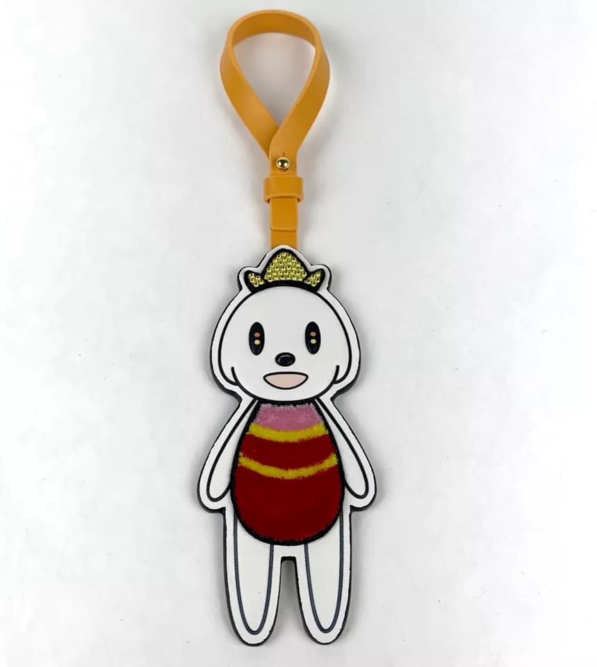 MCM White Leather Visetos Bag Charm W/Swarovski Crystals