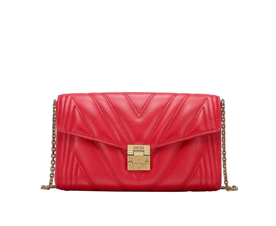 MCM Red Quilted Leather Millie Crossbody Chain Bag