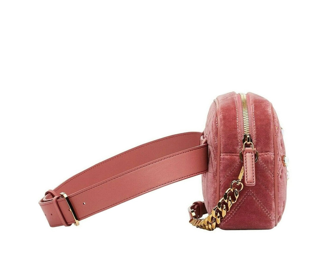MCM Women's Pink Velvet Crystal Studs Crossbody Camera Bag MYZ9SVZ01QB001
