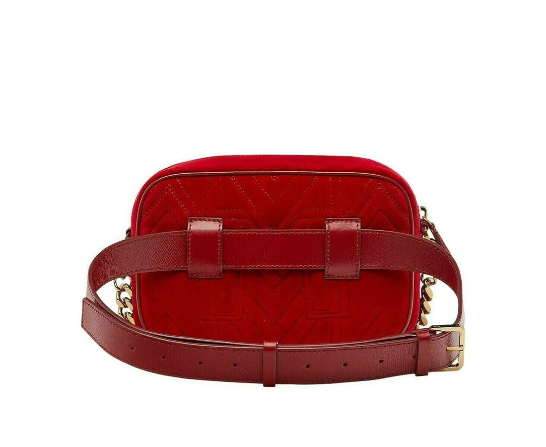 MCM Red Velvet Crystal Studs Crossbody Camera Belt Bag
