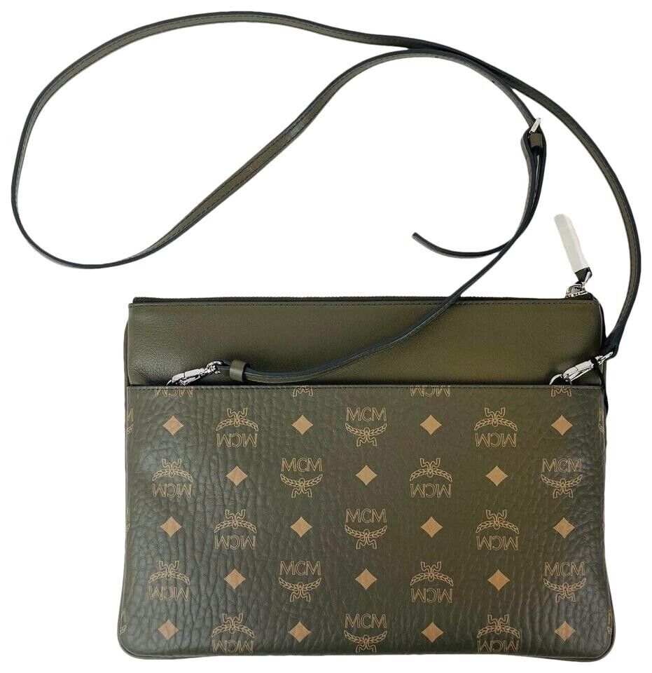 MCM Green Sea Turtle Visetos Coated Canvas Crossbody Bag
