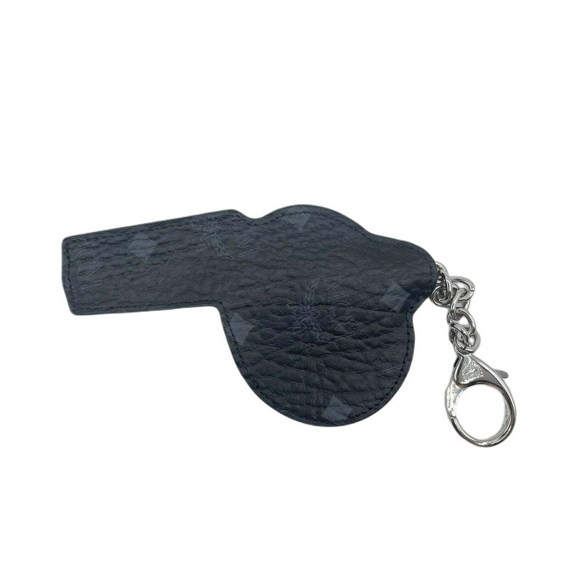 MCM Women's White/Green Leather Black Visetos Whistle Charm Key Ring