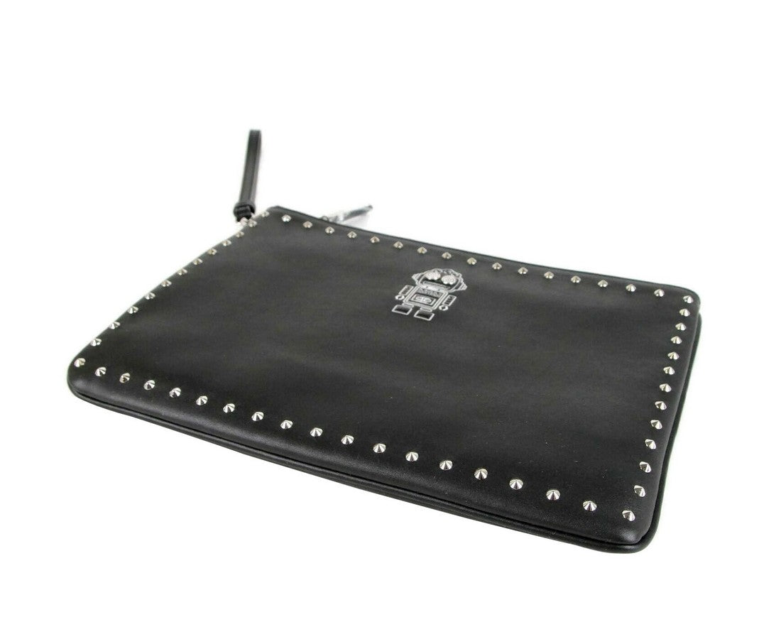 MCM Unisex Black Nappa Leather Studded Robert Wristlet Zip Pouch MZZ9SRO32BK001