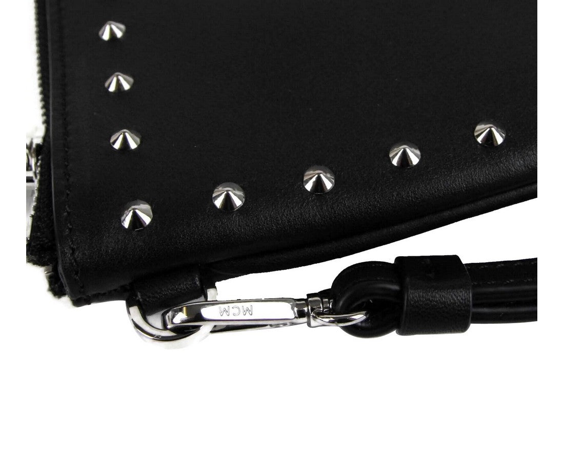MCM Unisex Black Nappa Leather Studded Robert Wristlet Zip Pouch MZZ9SRO32BK001