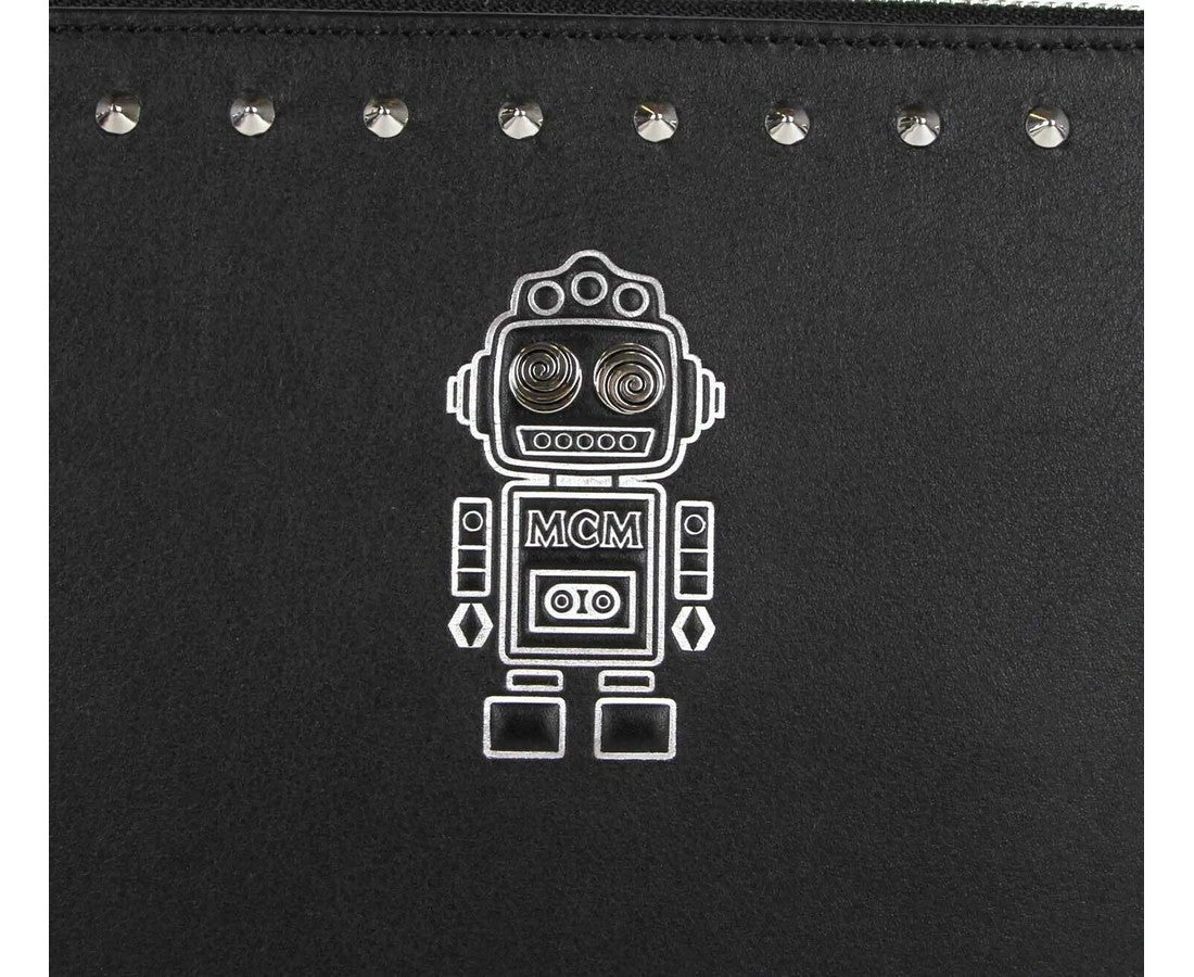 MCM Unisex Black Nappa Leather Studded Robert Wristlet Zip Pouch MZZ9SRO32BK001