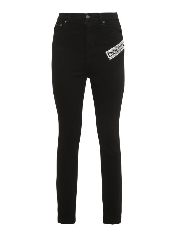 Dolce & Gabbana Black Grace Crystal Rhinestone Logo Skinny Jeans (Pre-Owned)