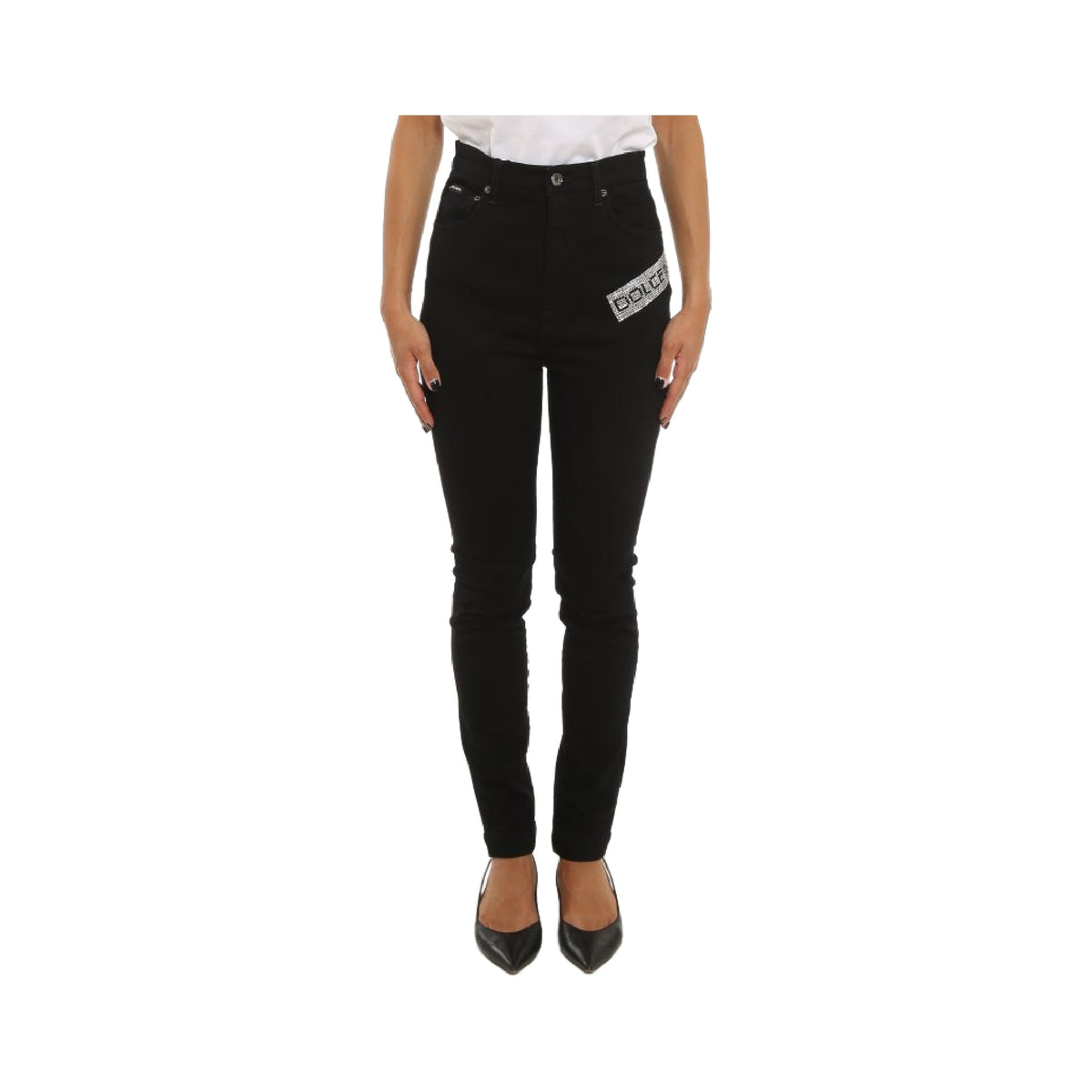 Dolce & Gabbana Black Grace Crystal Rhinestone Logo Skinny Jeans (Pre-Owned)