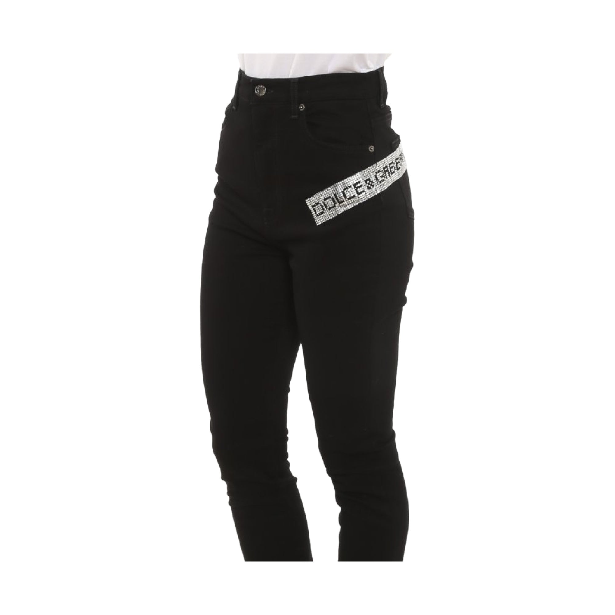 Dolce & Gabbana Black Grace Crystal Rhinestone Logo Skinny Jeans (Pre-Owned)