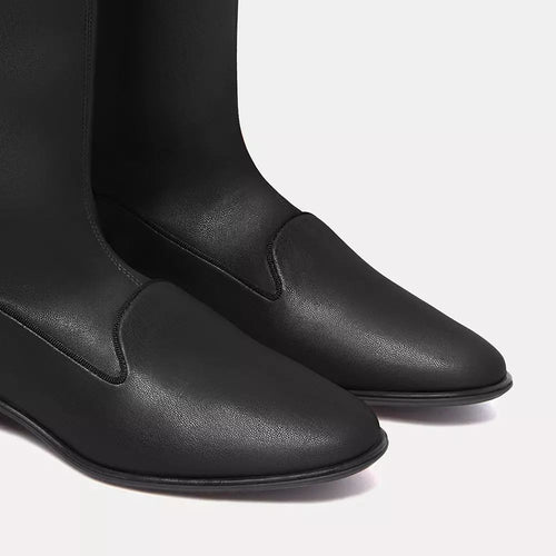 Charles Philip Elegant Black Leather Knee-High Women's Boots