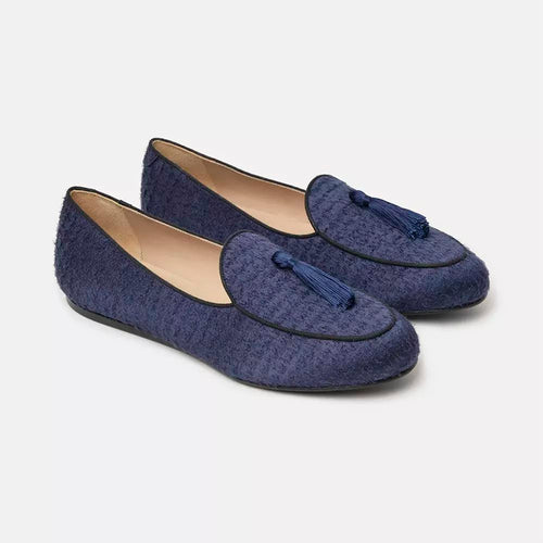 Charles Philip Elegant Blue Silk Tasseled Men's Loafers