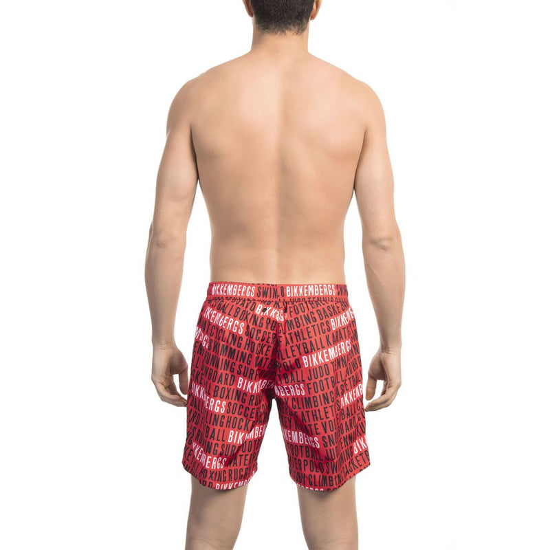 Bikkembergs Red All-Over Print Swim Men's Shorts