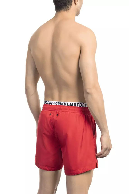 Bikkembergs Red Swim Shorts with Branded Men's Waistband